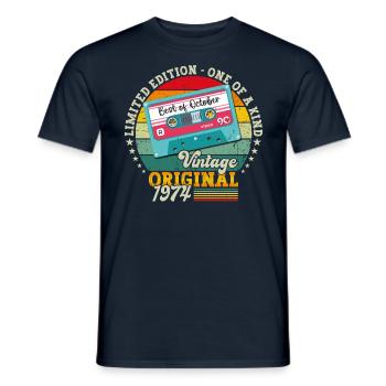 49th Birthday Retro Cassette Best of October 1974 - Men's T-Shirt - navy - Front - AI Model Male 178 light (178cm)