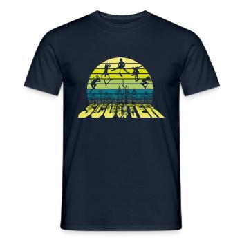 Retro Stunt Scooter Stunts über der Stadt - Männer T-Shirt - Navy - Vorne - AI Model Male 178 light (178cm)