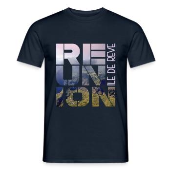 Tee Shirt France Réunion 974 Île de rêve II - T-shirt homme - marine - Devant - AI Model Male 178 light (178cm)
