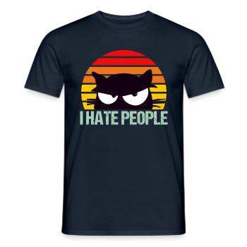 I Hate People Funny Retro Cat Gift T-Shirt - Men's T-Shirt - navy - Front - AI Model Male 178 light (178cm)