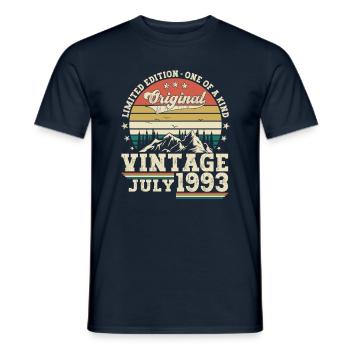 Vintage July 1993 29th birthday Men 29 years - Men's T-Shirt - navy - Front - AI Model Male 178 light (178cm)