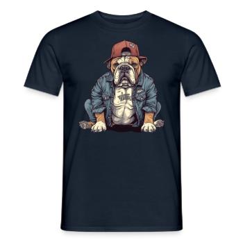 Bulldog Cool Baseball Cap Streetwear Rap Dog - Men's T-Shirt - navy - Front - AI Model Male 178 light (178cm)