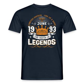 30. Geburtstag Mann Juni Jahrgang 1993 Legendary - Männer T-Shirt - Navy - Vorne - AI Model Male 178 light (178cm)