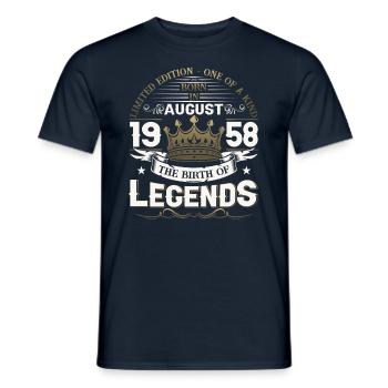 65. Geburtstag Mann August Jahrgang 1958 Legendary - Männer T-Shirt - Navy - Vorne - AI Model Male 178 light (178cm)