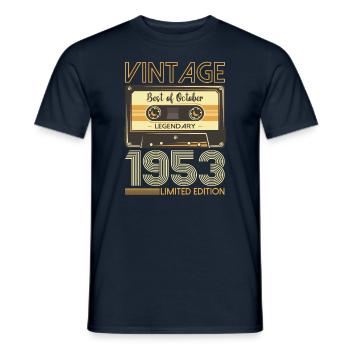 70. Geburtstag Kassette Oktober Jahrgang 1953 Tape - Männer T-Shirt - Navy - Vorne - AI Model Male 178 light (178cm)