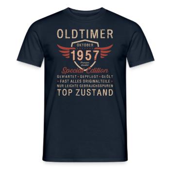66. Geburtstag Oldtimer Oktober Jahrgang 1957 - Männer T-Shirt - Navy - Vorne - AI Model Male 178 light (178cm)