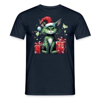 Katze Weihnachten Weihnachtselfe Geschenke Mütze - Männer T-Shirt - Navy - Vorne - AI Model Male 178 light (178cm)