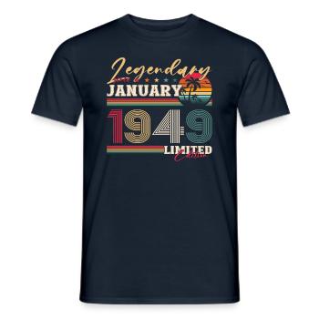 75th birthday Legendary since January Born in 1949 - Men's T-Shirt - navy - Front - AI Model Male 178 light (178cm)