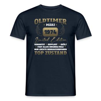 50th Birthday Man Vintage March Vintage 1974 - Men's T-Shirt - navy - Front - AI Model Male 178 light (178cm)