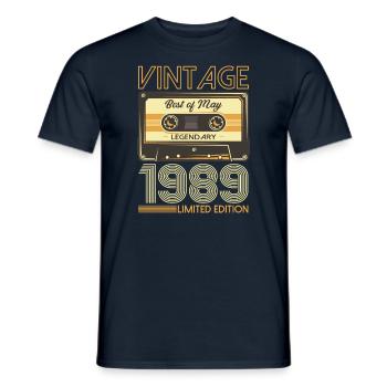 35th Birthday Husband May Vintage 1989 Vintage - Men's T-Shirt - navy - Front - AI Model Male 178 light (178cm)