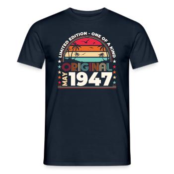 Mai 1947 Jahrgang 1947 Geburtstag 1947 Legende 77 - Männer T-Shirt - Navy - Vorne - AI Model Male 178 light (178cm)