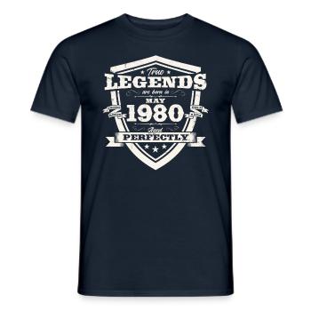 Original mai 1980 ' s Vintage 1980's Anniversaire des années 1980 - T-shirt homme - marine - Devant - AI Model Male 178 light (178cm)