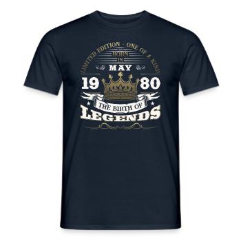 Original mai 1980 ' s Vintage 1980's Anniversaire des années 1980 - T-shirt homme - marine - Devant - AI Model Male 178 light (178cm)