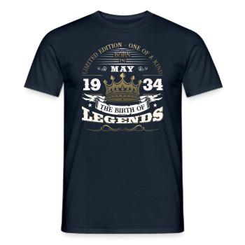 Legendary May 1934 Vintage 1934 Birthday 1934 - Men's T-Shirt - navy - Front - AI Model Male 178 light (178cm)