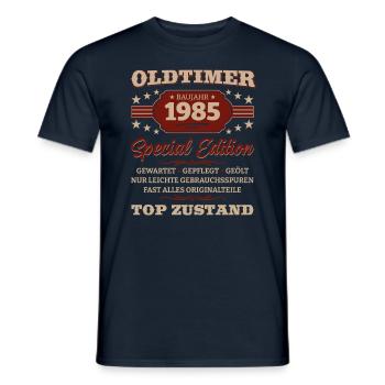 Voiture de collection mai 1985 Millésime 1985 Anniversaire 1985 - T-shirt homme - marine - Devant - AI Model Male 178 light (178cm)