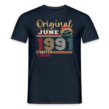 Cassette June 1991 Vintage 1991 Birthday 1991 - Men's T-Shirt - navy - Front - AI Model Male 178 light (178cm)