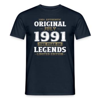 33e anniversaire Original juillet 1991 Né en 1991 - T-shirt homme - marine - Devant - AI Model Male 178 light (178cm)