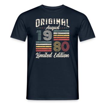44. Geburtstag Original August 1980 Jahrgang 1980 - Männer T-Shirt - Navy - Vorne - AI Model Male 178 light (178cm)