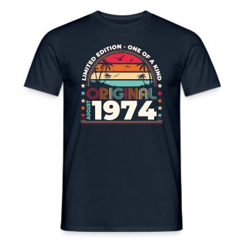50th Birthday Original August 1974 Year 1974 - Men's T-Shirt - navy - Front - AI Model Male 178 light (178cm)
