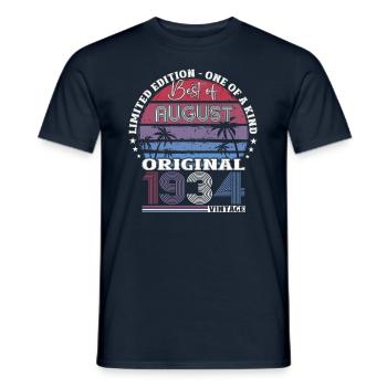 90th Birthday Original August 1934 Born 1934 - Men's T-Shirt - navy - Front - AI Model Male 178 light (178cm)