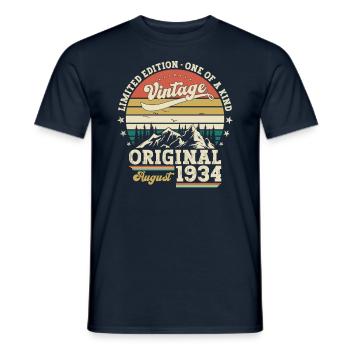 90e anniversaire Original août 1934 Né en 1934 - T-shirt homme - marine - Devant - AI Model Male 178 light (178cm)