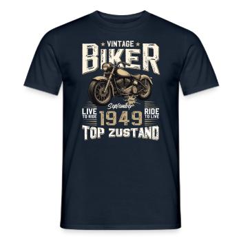 Moto 75ème Anniversaire Septembre 1949 - T-shirt homme - marine - Devant - AI Model Male 178 light (178cm)