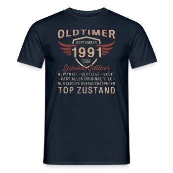 33. Geburtstag Oldtimer September 1991 Jahrgang 91 - Männer T-Shirt - Navy - Vorne - AI Model Male 178 light (178cm)