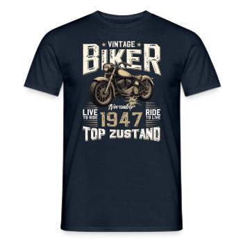 Motard 77e anniversaire novembre 1947 Motard - T-shirt homme - marine - Devant - AI Model Male 178 light (178cm)