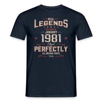 44e anniversaire Légendaire depuis janvier Né en 1981 - T-shirt homme - marine - Devant - AI Model Male 178 light (178cm)