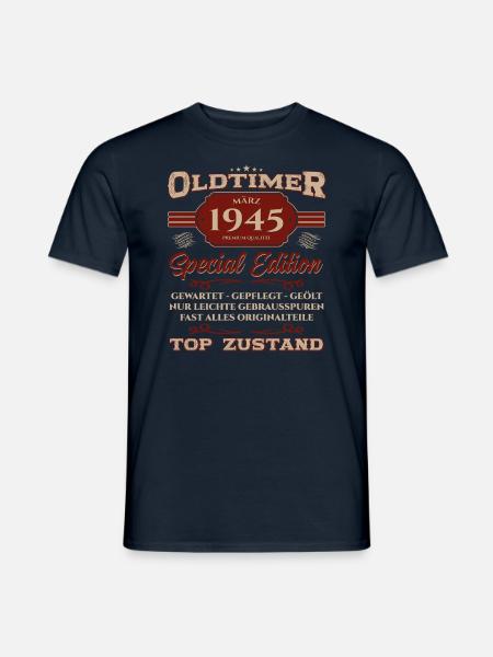 80. Geburtstag Oldtimer März Jahrgang 1945 - Männer T-Shirt - Navy