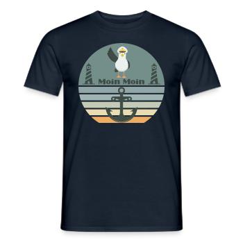 Moin mit Möwen dem Leuchtturm und Anker Moin - Männer T-Shirt - Navy - Vorne - AI Model Male 178 light (178cm)