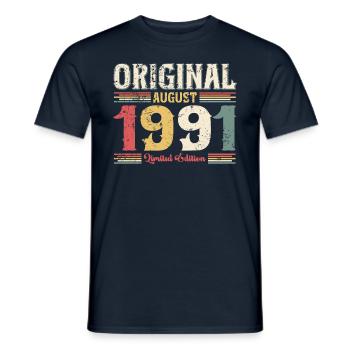 33rd birthday Original August 1991 Year 1991 - Men's T-Shirt - navy - Front - AI Model Male 178 light (178cm)