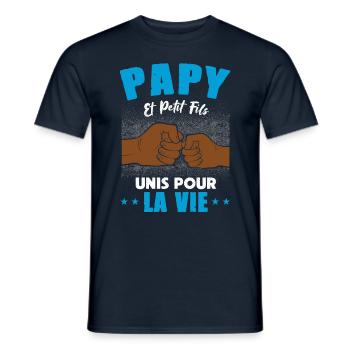 papy petit fils unis pour la vie check humour - T-shirt homme - marine - Devant - AI Model Male 178 light (178cm)