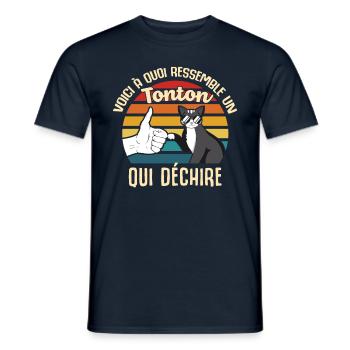 tonton cadeau propriétaire chats lunettes oncle - T-shirt homme - marine - Devant - AI Model Male 178 light (178cm)