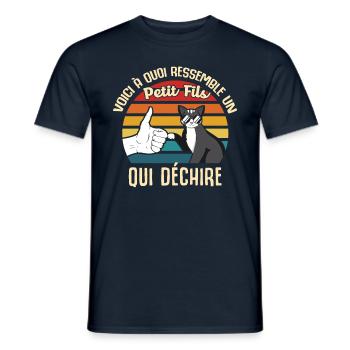 petit fils cadeau propriétaire chats lunettes cool - T-shirt homme - marine - Devant - AI Model Male 178 light (178cm)