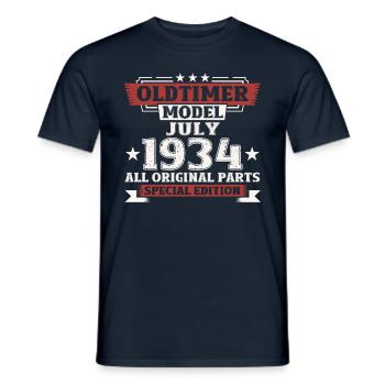90ème Anniversaire Voiture Classique Juillet 1934 Millésime 1934 - T-shirt homme - marine - Devant - AI Model Male 178 light (178cm)