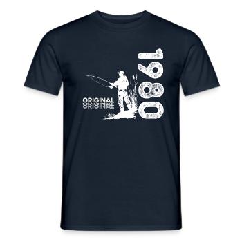 44e anniversaire pêcheur pêche 1980 ' s Vintage 1980 - T-shirt homme - marine - Devant - AI Model Male 178 light (178cm)