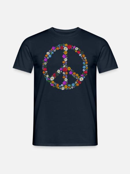 Peace Blumen Flowers Frieden - Männer T-Shirt - Navy