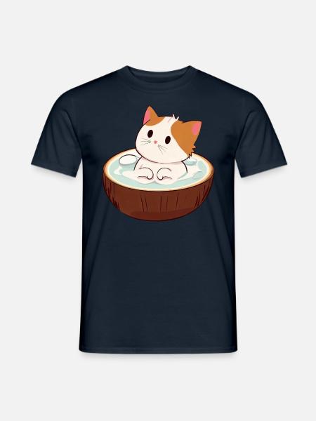 Katze badet in Kokosmilch, Entspannendes Tierdesig - Männer T-Shirt - Navy