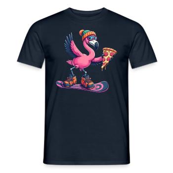 Flamingo Snowboard Pizza Winter - Männer T-Shirt - Navy - Vorne - AI Model Male 178 light (178cm)