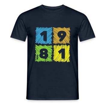 44. Geburtstag Farbige Patches since 05/1981 - Männer T-Shirt - Navy - Vorne - AI Model Male 178 light (178cm)