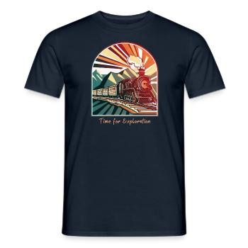 Time for Exploration: Vintage Steam Locomotive - Men's T-Shirt - navy - Front - AI Model Male 178 light (178cm)