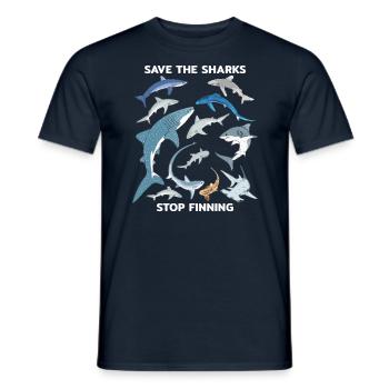 Stop Finning Blue Shark Whale Shark Hammerhead Shark Shark Species - Men's T-Shirt - navy - Front - AI Model Male 178 light (178cm)