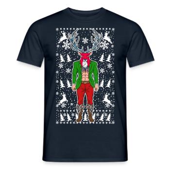 05 Hirsch Rudolf Mann Schneeflocken - Männer T-Shirt - Navy - Vorne - AI Model Male 178 light (178cm)