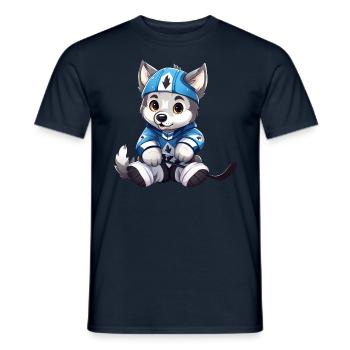 Husky joue au hockey sur glace, à la conception sportive de chiens - T-shirt homme - marine - Devant - AI Model Male 178 light (178cm)