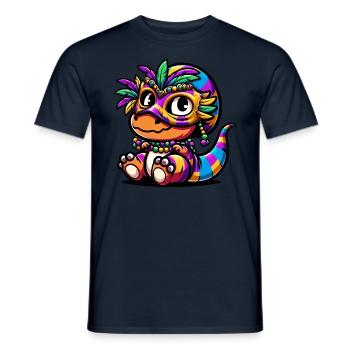 Mardi Gras Dino T-Rex: Karnevalsmaske und Perlen - Männer T-Shirt - Navy - Vorne - AI Model Male 178 light (178cm)