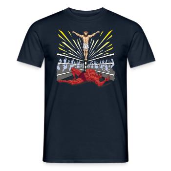 Wrestling Merch Jesus Devil Comic Religion Outfit - Men's T-Shirt - navy - Front - AI Model Male 178 light (178cm)