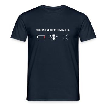 Les angoisses du geek : Batterie faible, wifi... - T-shirt homme - marine - Devant - AI Model Male 178 light (178cm)