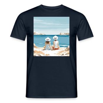 2 children contemplating the sea - Men's T-Shirt - navy - Front - AI Model Male 178 light (178cm)
