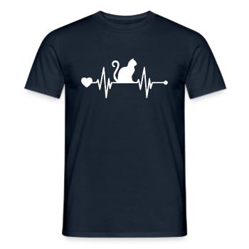 Chat - Battement de cœur - Amour animal - T-shirt homme - marine - Devant - AI Model Male 178 light (178cm)